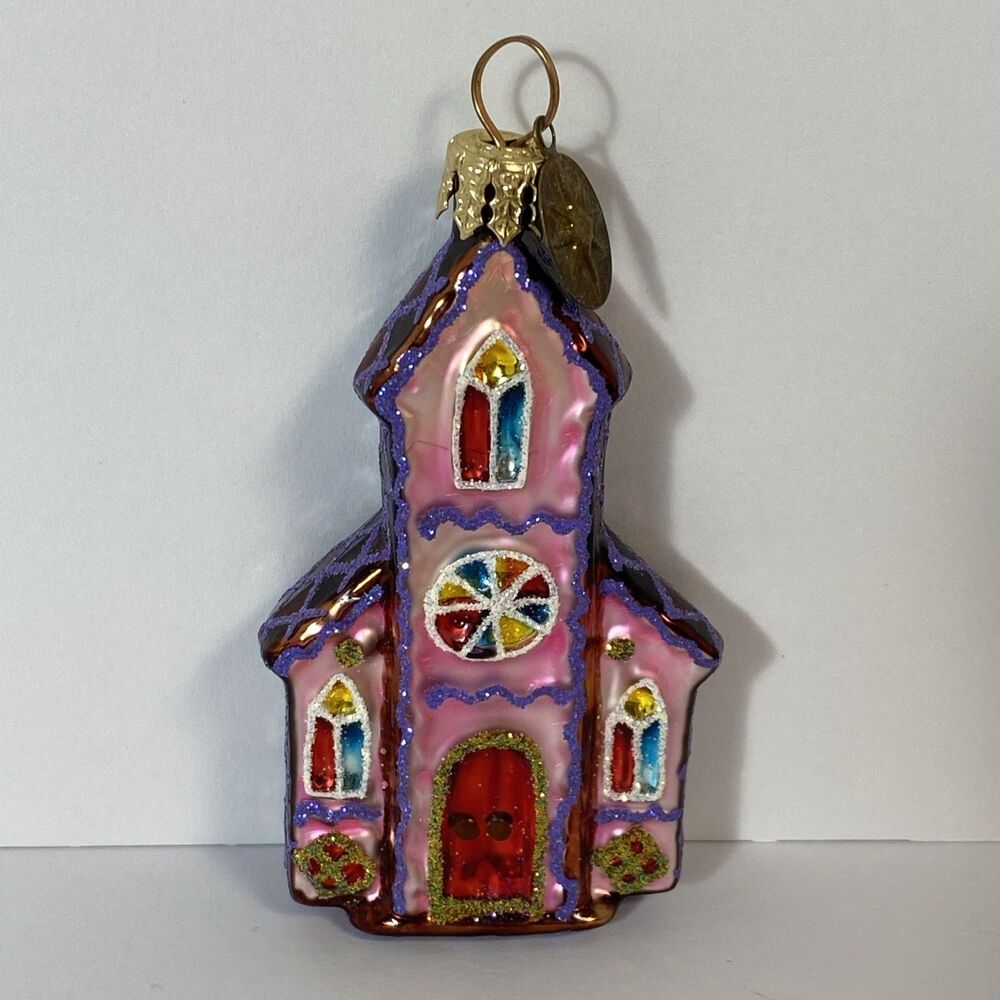 Vintage Radko Pink Ginger Chapel Gem Blown Glass Christmas Ornament Poland